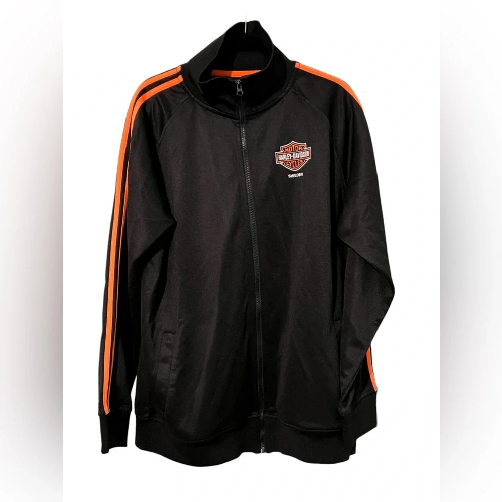Harley Davidson Sweden‎ motorcycle track jacket zip up black orange size XXXL